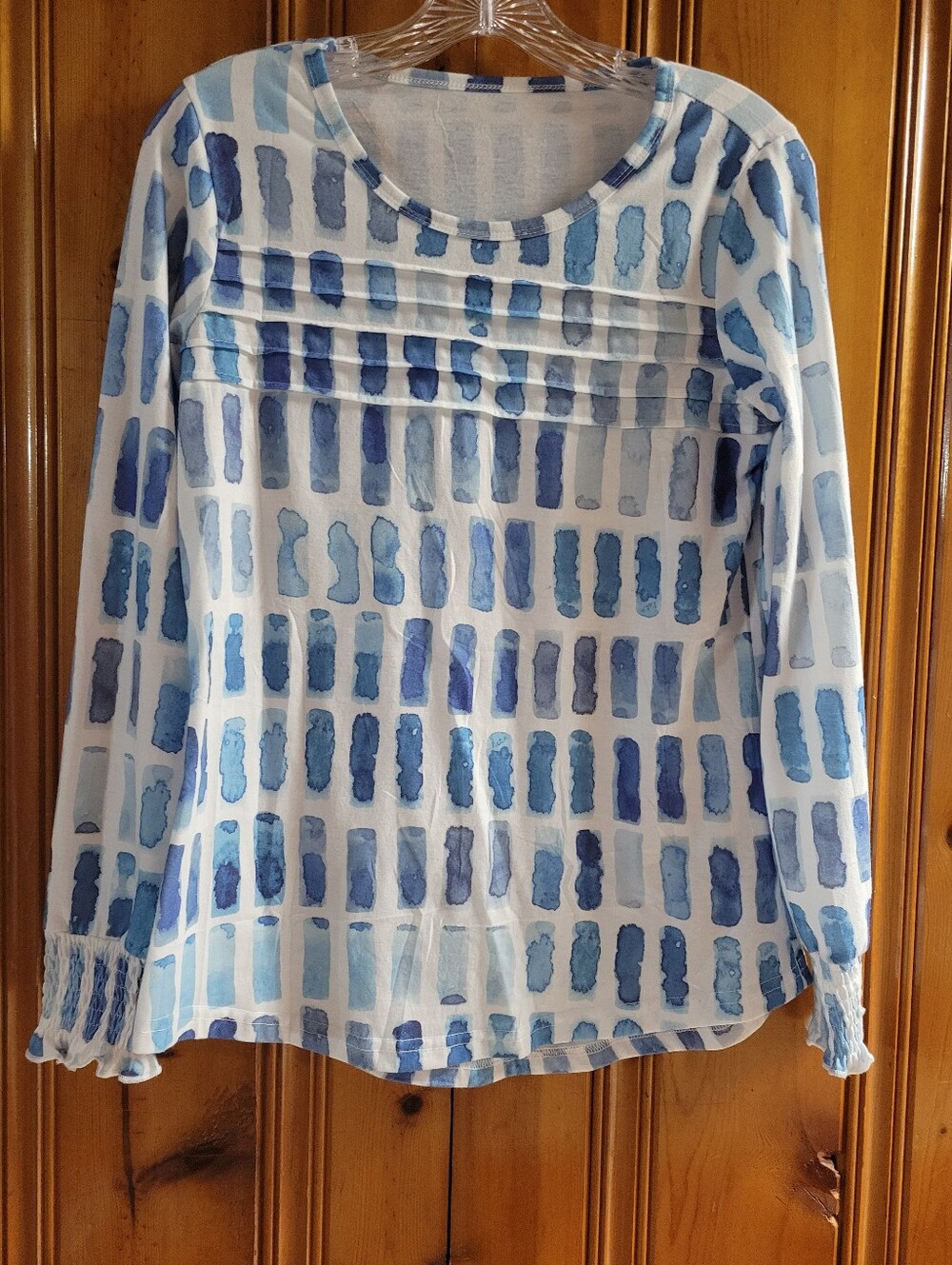 Blue Watercolor Dot Long-Sleeve Top